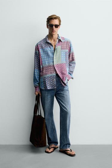 Zara Рубашка  с принтом в стиле пэчворк купить с доставкой.