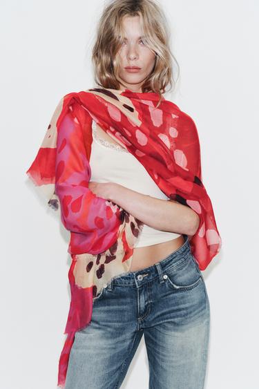 Zara Шарф из модала и шелка с принтом гибискуса