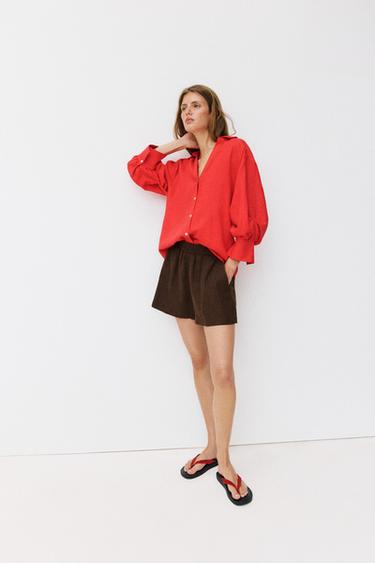 Zara Рубашка из смесового льна с объемными рукавами купить с доставкой.