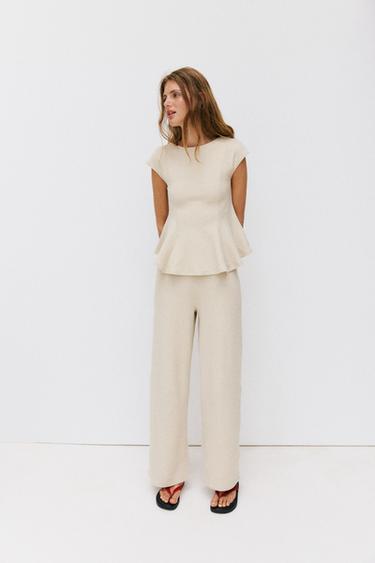 Zara Брюки прямого кроя из ткани пике с пуговицами