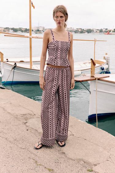 Zara Широкие брюки с ажурной вышивкой