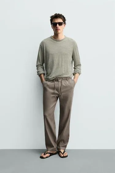 Брюки Relaxed Fit из хлопка и льна- Заказать в России