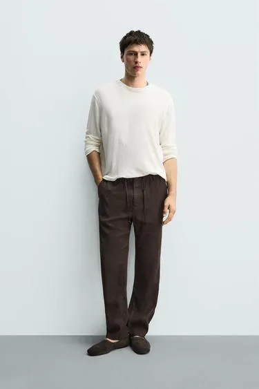 Брюки Relaxed Fit из хлопка и льна