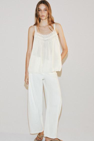 Zara Атласный топ с кружевом — коллекция ZARA «ZW» купить с доставкой.