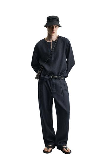 Zara Рубашка с воротником на пуговицах, 100% конопля