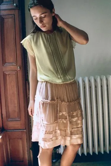 Zara Юбка из жоржета с воланами и сборками