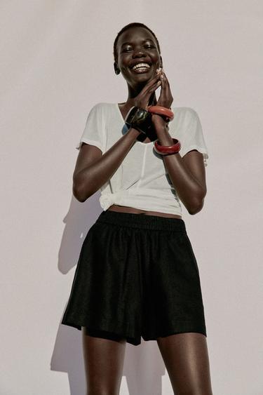 Zara Шорты из смесового льна с эластичным поясом