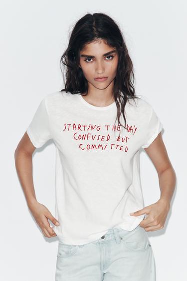 Zara Футболка фламе с надписью