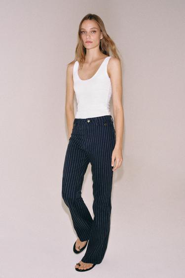 Zara Джинсы клёш в полоску с высокой посадкой — коллекция ZARA «ZW»