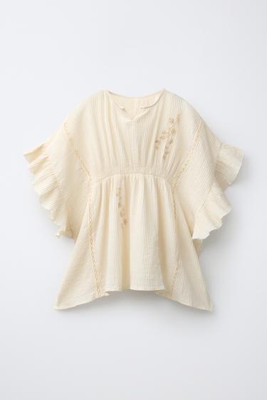 Zara Кафтан с вышивкой и кружевом