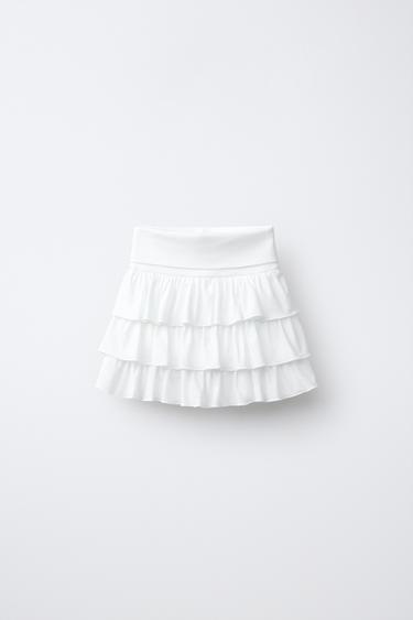 Zara Юбка-шорты в полоску с воланами