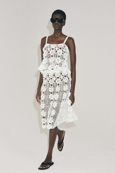 Zara Топ из кружева кроше с цветочным узором