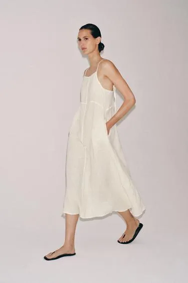 Платье миди из 100% льна — коллекция Zara «Zw»