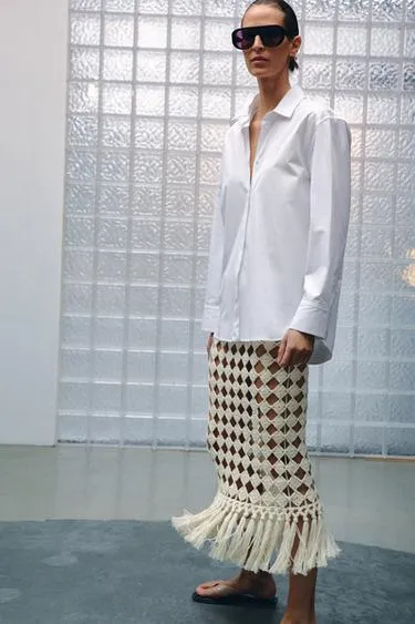 Юбка миди из кружева кроше с бахромой- Заказать в России