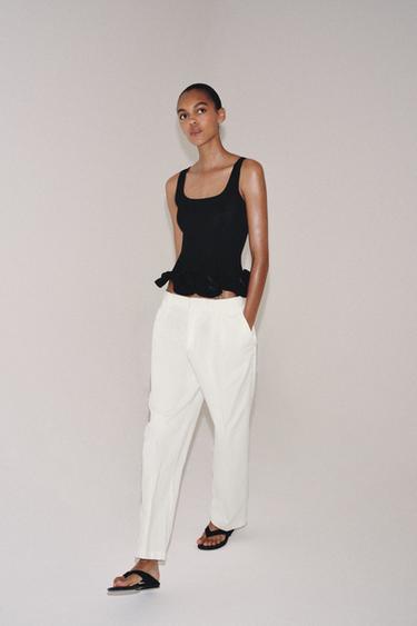 Zara Трикотажный топ с волнистым краем купить с доставкой.
