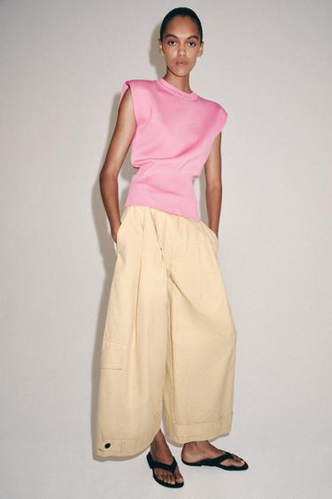Zara Трикотажный топ с подплечниками купить с доставкой.