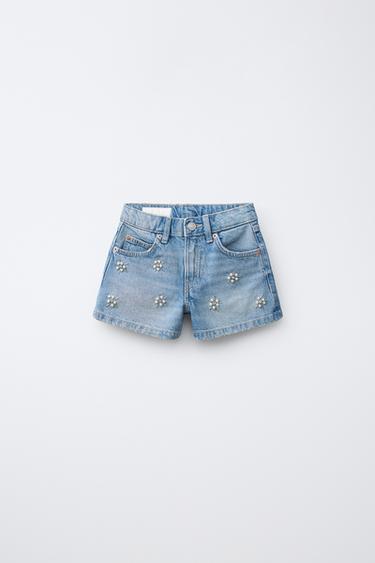 Zara Джинсовые шорты с жемчугом