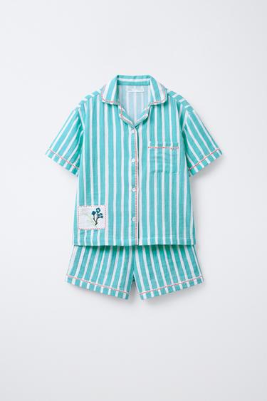 Zara Пижама в полоску для детей 6-14 лет с цветочным патчем