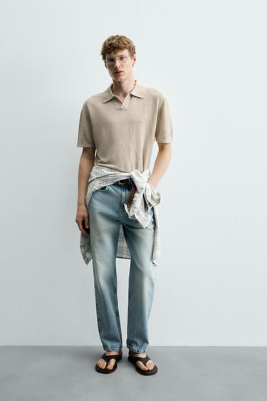 Zara Поло стандартной посадки из 100% льна
