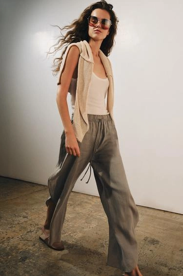 Брюки из 100% льна с разрезами — коллекция Zara «Zw»