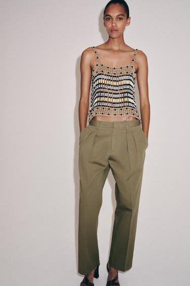 Zara Трикотажный топ с бусинами