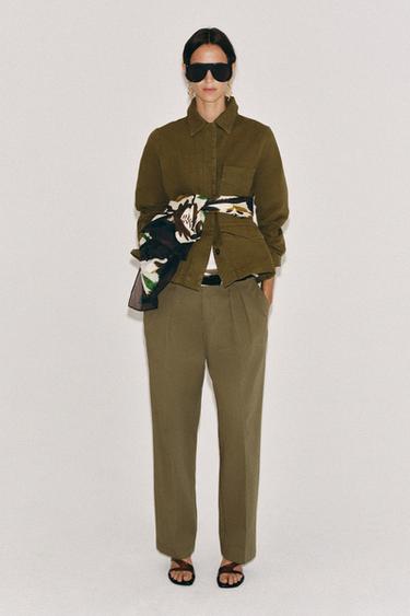 Zara Хлопковый шарф с принтом пальм
