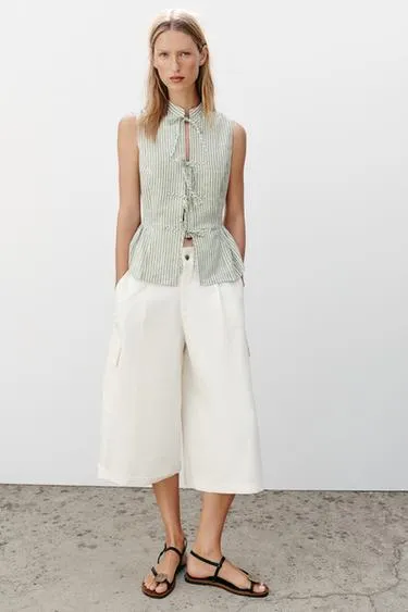 Zara Топ в полоску с блестящей нитью и завязками
