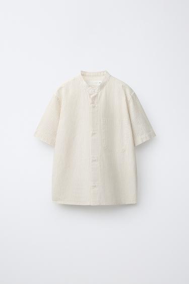 Zara Рубашка из хлопка и льна в полоску
