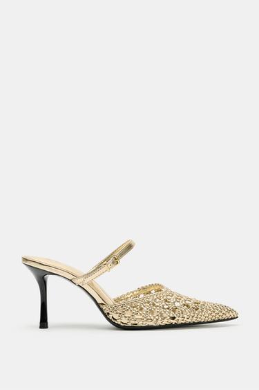 Zara Туфли-мюли на каблуке с плетеным металлизированным эффектом