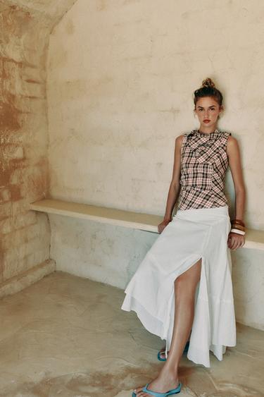 Zara Топ из 100% льна в клетку