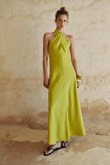 Платье миди халтер из смесового льна- Заказать в России
