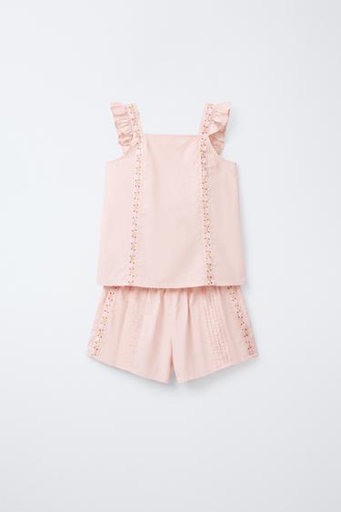 Zara 6-14 лет/пижама с вышивкой и бретелями