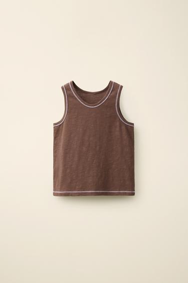 Zara Футболка с декоративной строчкой из коллекции CARAMEL LONDON X ZARA