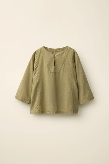 Zara Рубашка с воротником-стойкой из коллекции CARAMEL LONDON X ZARA купить с доставкой.