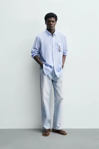 Рубашка Regular Fit из льна и хлопка