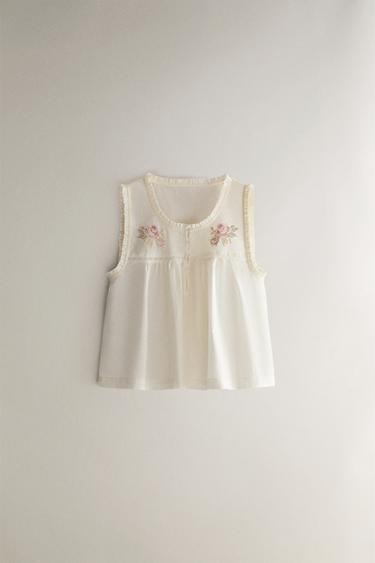 Zara Топ без рукавов с вышивкой цветов купить с доставкой.