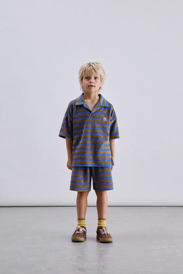 Zara Комплект поло и шорты в полоску из махровой ткани купить с доставкой.