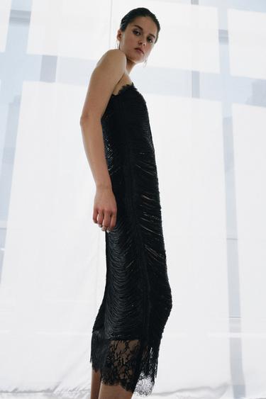 Zara Длинное платье с бахромой ZW лимитированная серия