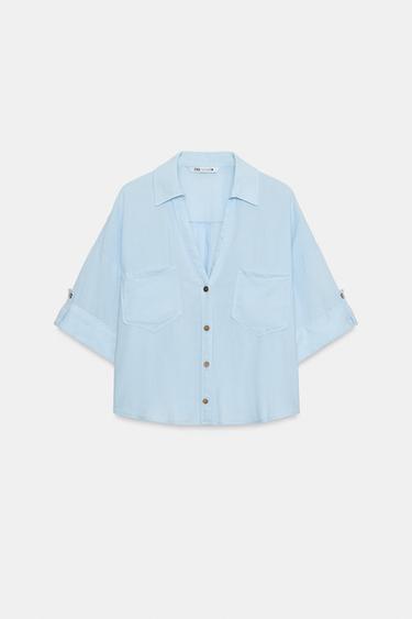 Zara Укороченная рубашка из смесового льна
