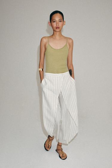 Zara Брюки-парео в полоску из смесового льна — коллекция ZARA «ZW» купить с доставкой.