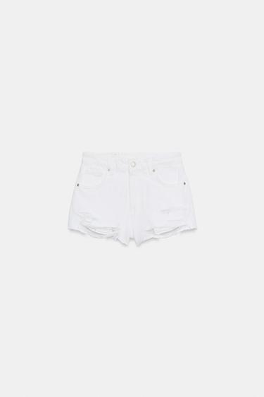 Zara Джинсовые шорты TRF с высокой посадкой и рваными элементами купить с доставкой.