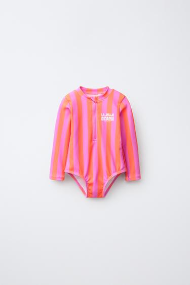 Zara 1-6 лет/ купальник в полоску с надписью