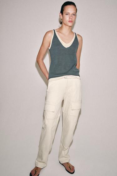 Zara Комбинированный трикотажный топ купить с доставкой.