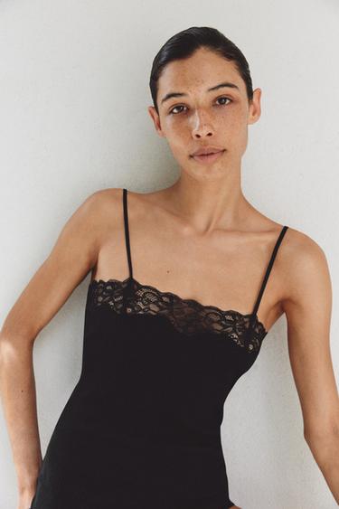 Zara Топ в рубчик с кружевом купить с доставкой.