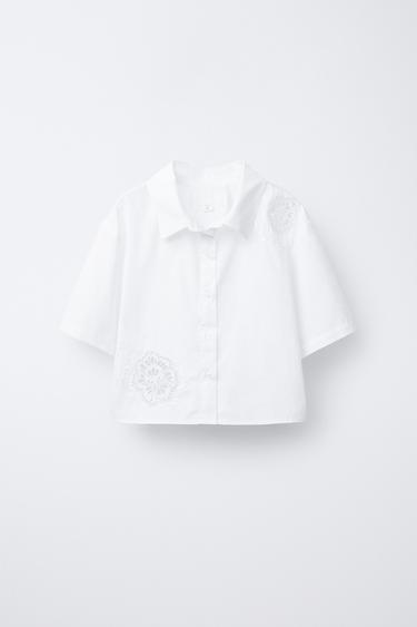 Zara Рубашка из поплина с вышитым цветочным узором купить с доставкой.