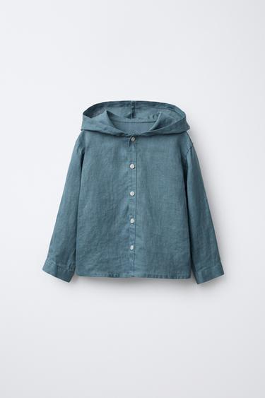 Zara Льняная рубашка с капюшоном