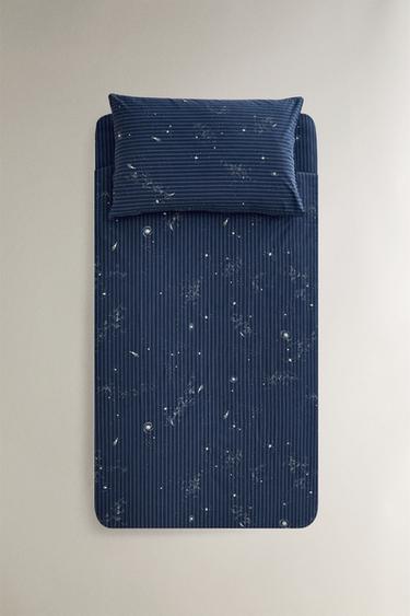 Zara Детское полосатое хлопковое постельное бельё с космическим принтом купить с доставкой.