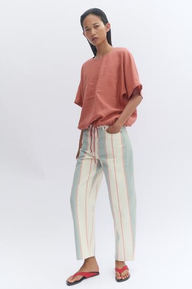 Zara Топ из 100% льна на шнуровке — ZW COLLECTION