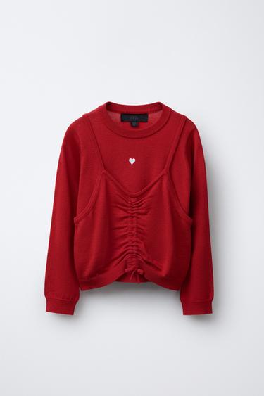 Zara Двухслойный джемпер с вышитым сердцем