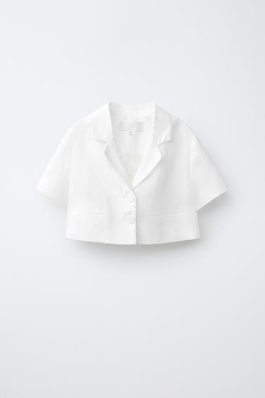Zara Укороченный льняной блейзер